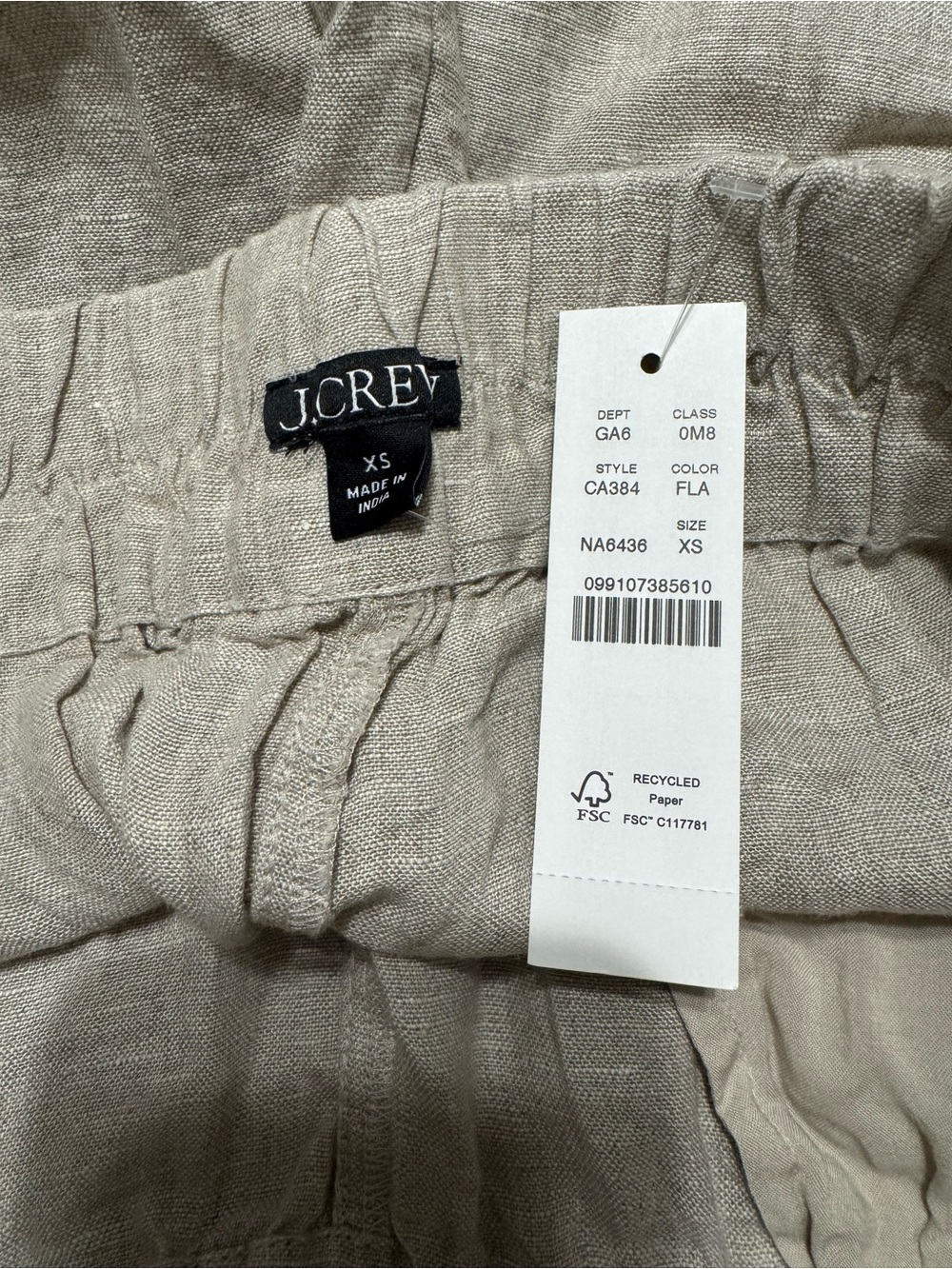 J. Crew Men's Linen Drawstring Chinos in Light Flax